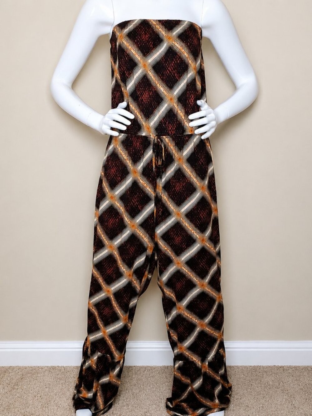 IT'S Browne Plus Size Strapless Geometric Jumpsuit with Flared Legs SZ 3X